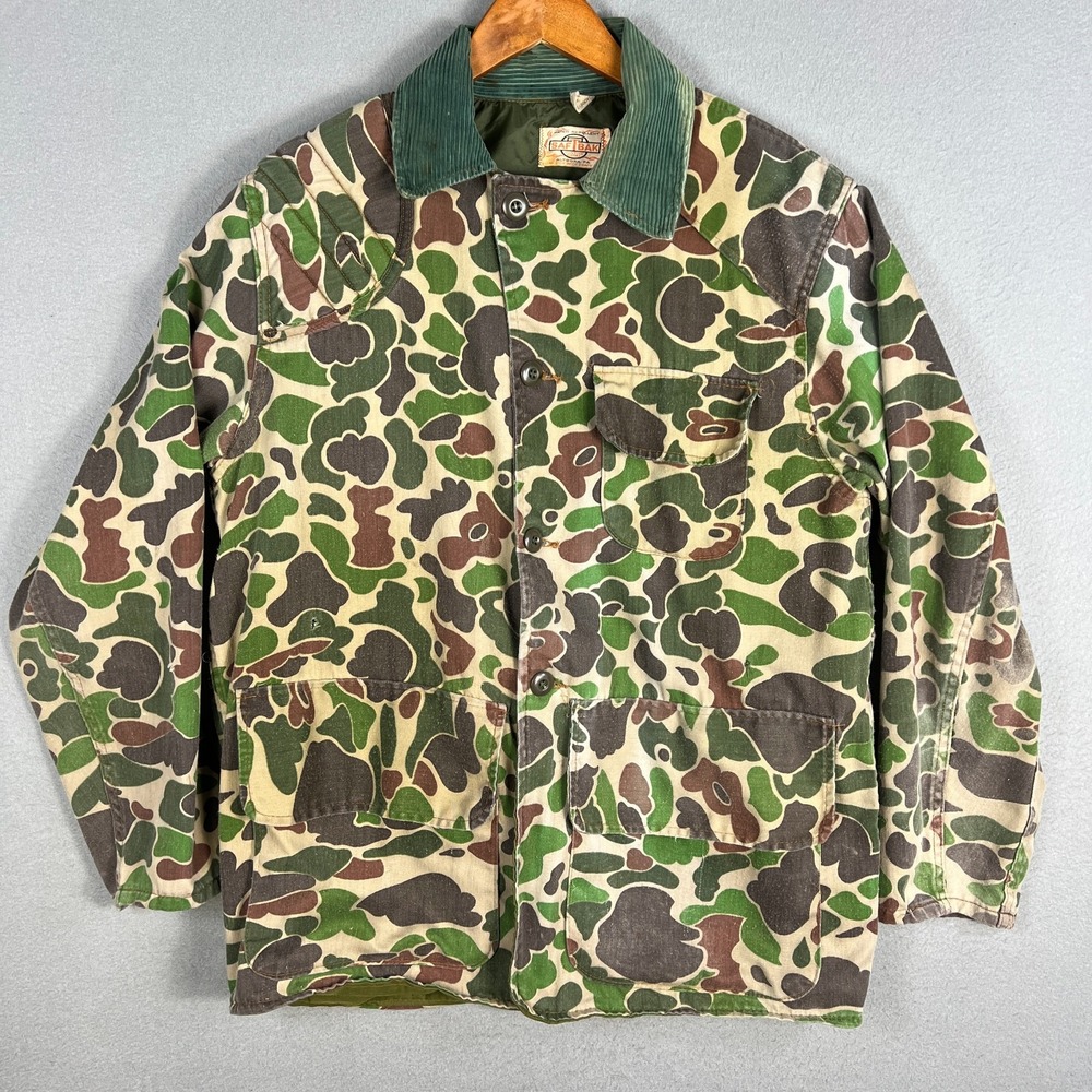 VTG 70s SafTbak Hunting Jacket Mens L Frogskin Camo Duck Hunter Corduroy Collar